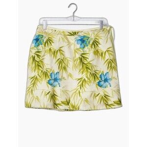 Tommy Bahama18 Golf Off White Tropical Blue Green Hibiscus Silk Blend Skort